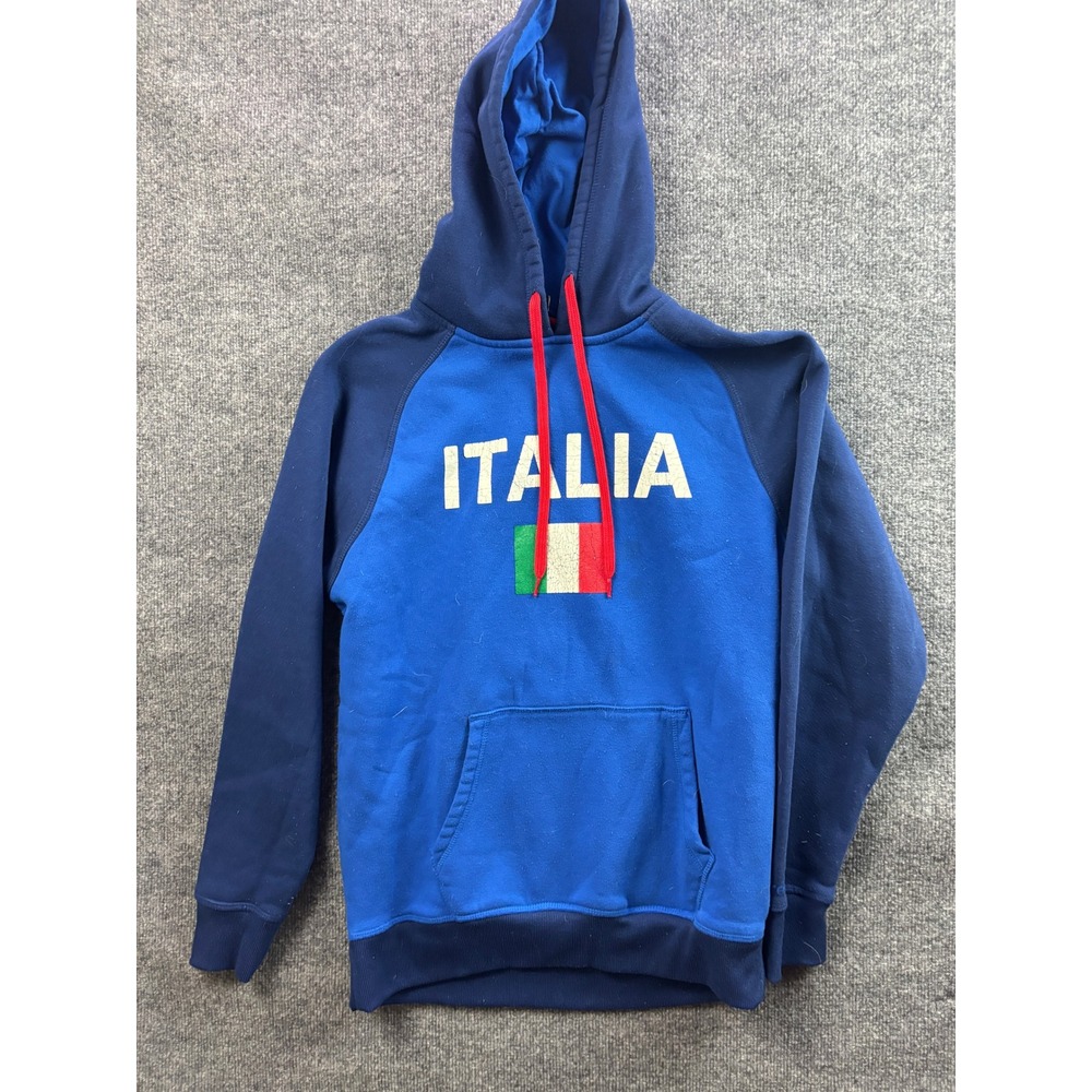 Mitre Italia Hoodie Mens Medium Blue Long Sleeve Soccer Futbol Graphic Pullover